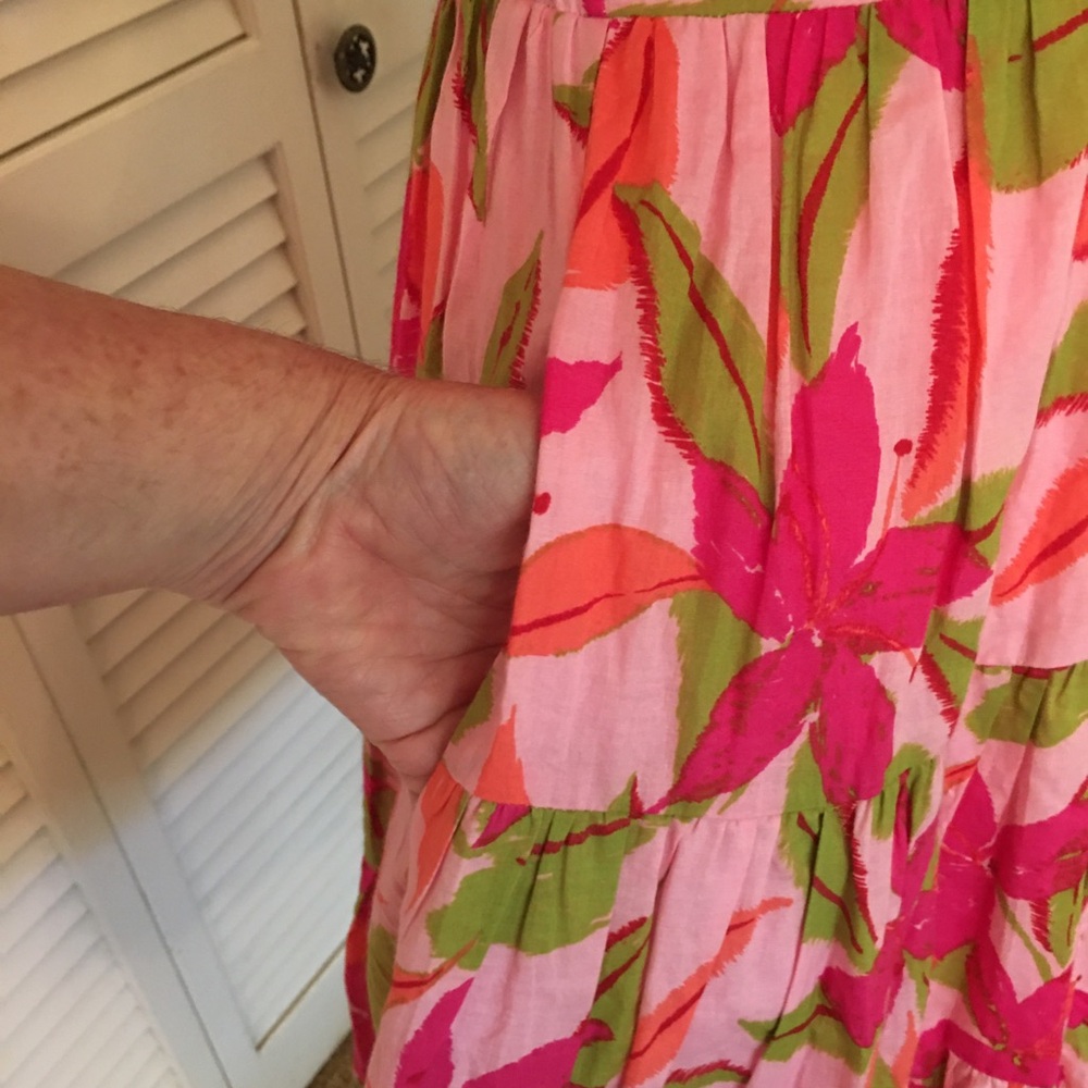 Taylor Floral Pink and Green Cotton Ruffle Dress Size XS - Picture 6 of 13